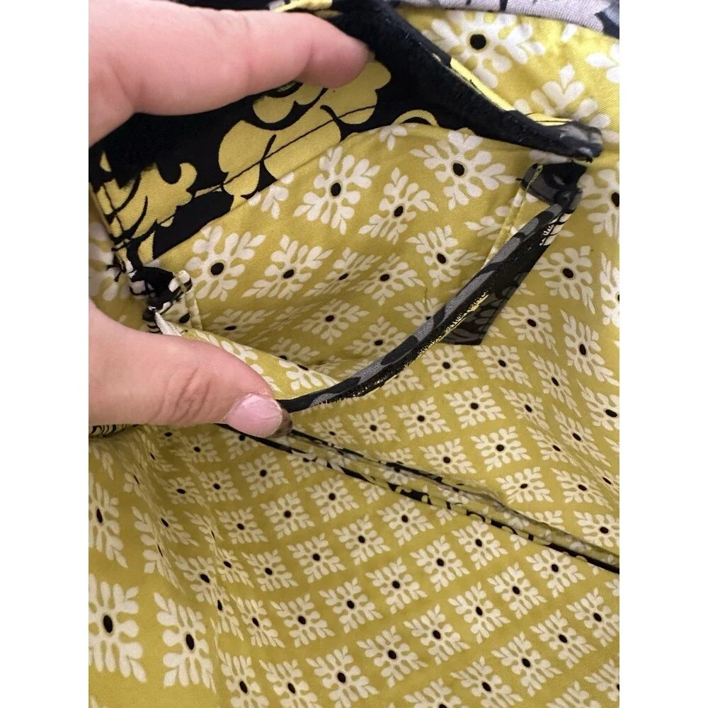 Vera Bradley Black Gray Yellow Baroque Quilted Printed Laptop Bag Zippers